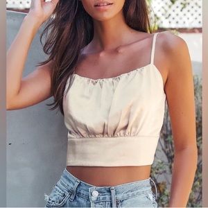 NWT✨Lulu’s Luxe’d Out Champagne Satin Cropped Tank Top- Size Small